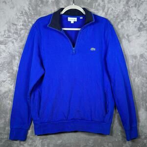 Lacoste Blue 1/4 Zip Pullover Sweatshirt FR 5 US L Logo Embroidered